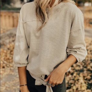 Roolee striped tie top - 1/2 sleeve, tie bottom